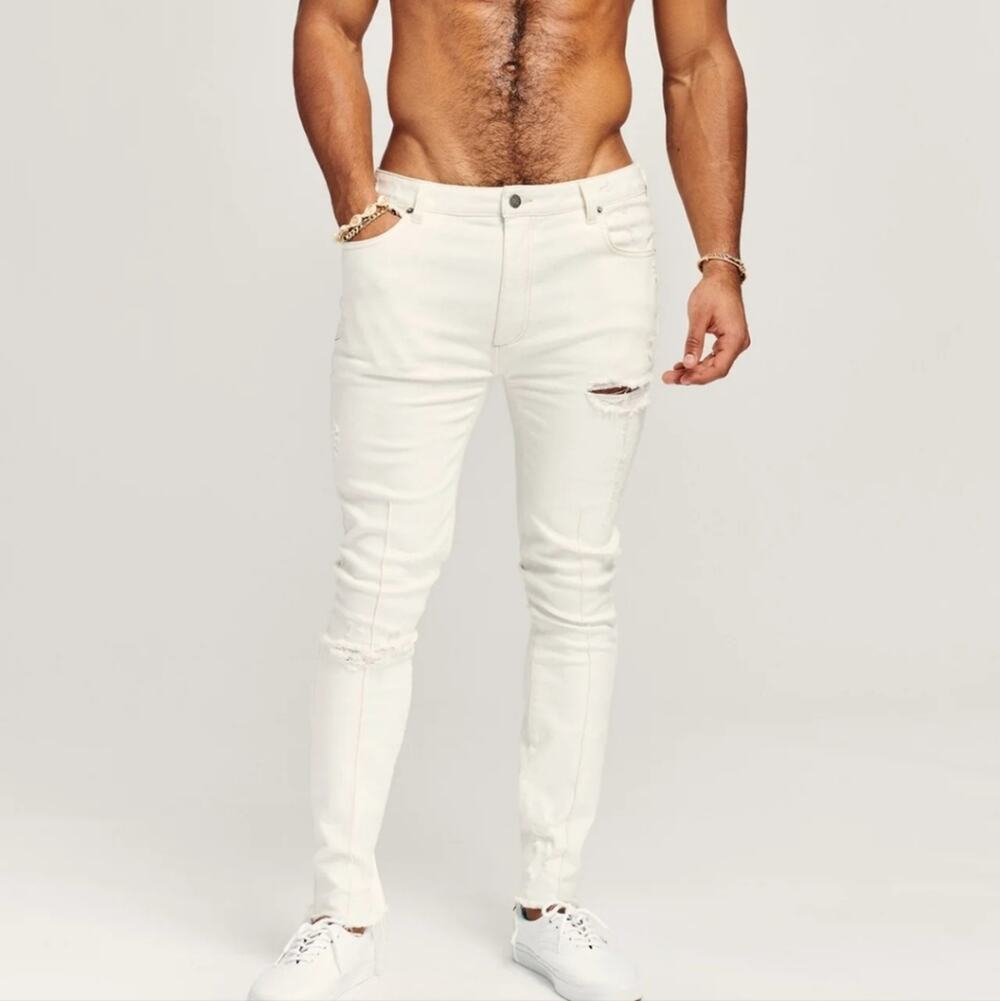 SER.O.YA Retrofete Nate Skinny Distressed White Jeans Arizona Made In Italy 31